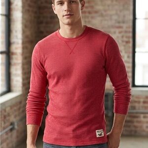 Hollister Men’s Red Long Sleeve Thermal Waffle Knit Shirt - Size Medium